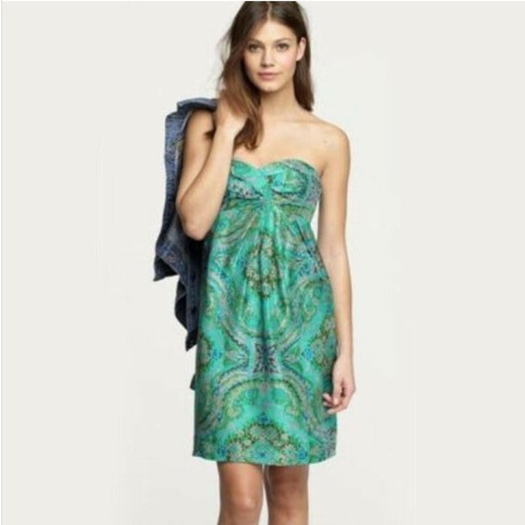 J.Crew Silk Strapless Paisley Dress - Picture 2 of 7